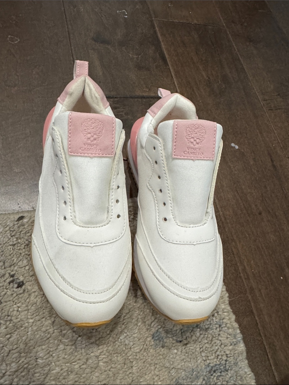 Vince Camuto White and Pink Kids Sneakers No Laces